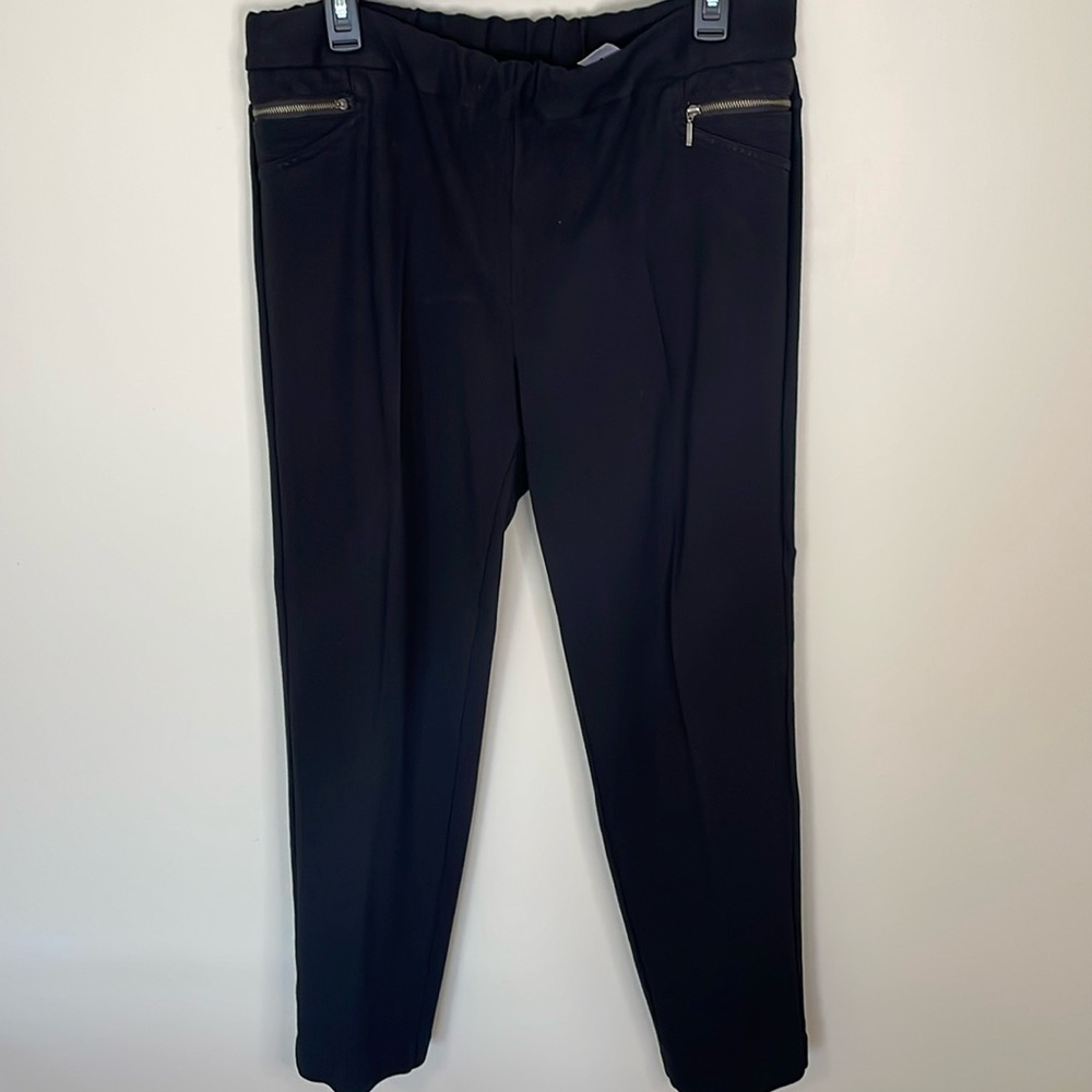 TALBOTS Womens XL Black Elastic Waist Tapered Leg Stretch‎ Pants w Zipper Accent